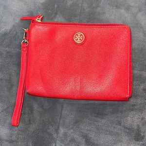 Red Leather Tory Burch Wristlet
